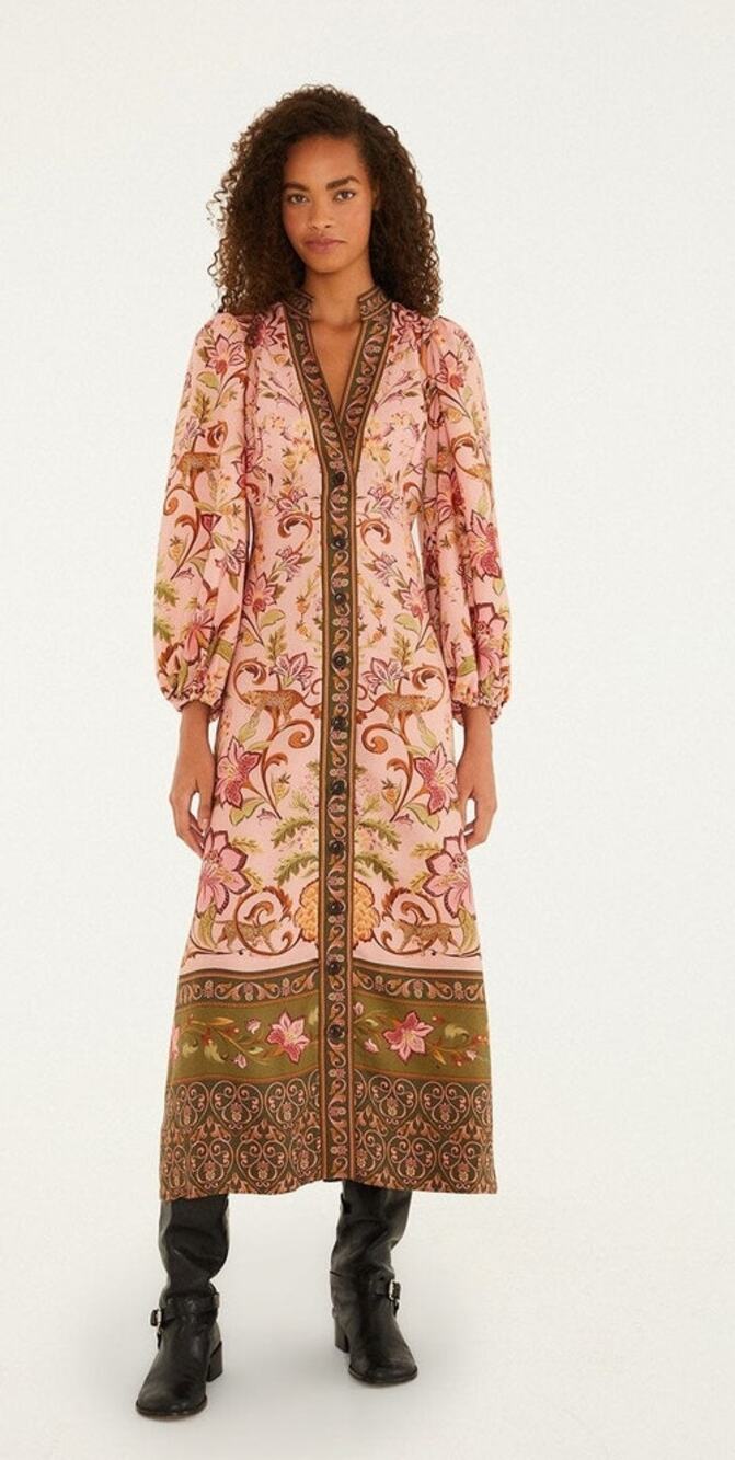 NWT Barbour X Farm Rio Alice Long Sleeve Maxi Dress Tropical Print Pink/Multi XS